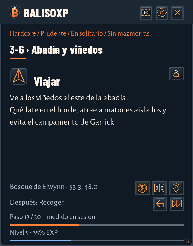 Panel de BalisoXP 0.28 en español, paso hacia los viñedos, fondo completo.