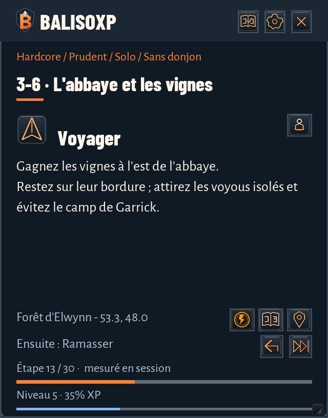 Panneau BalisoXP 0.28 en français, étape vers les vignes, fond plein.