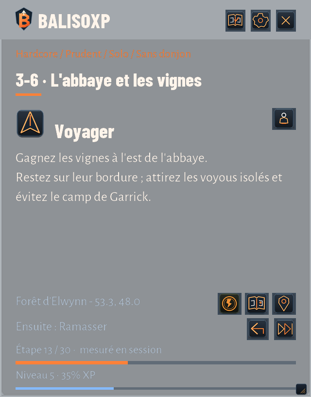 Panneau BalisoXP 0.28 en français, fond léger à 38 %, textes nets.