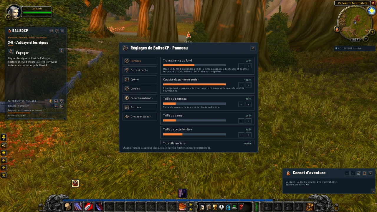 Opacity settings window and panel with a transparent background in the game.