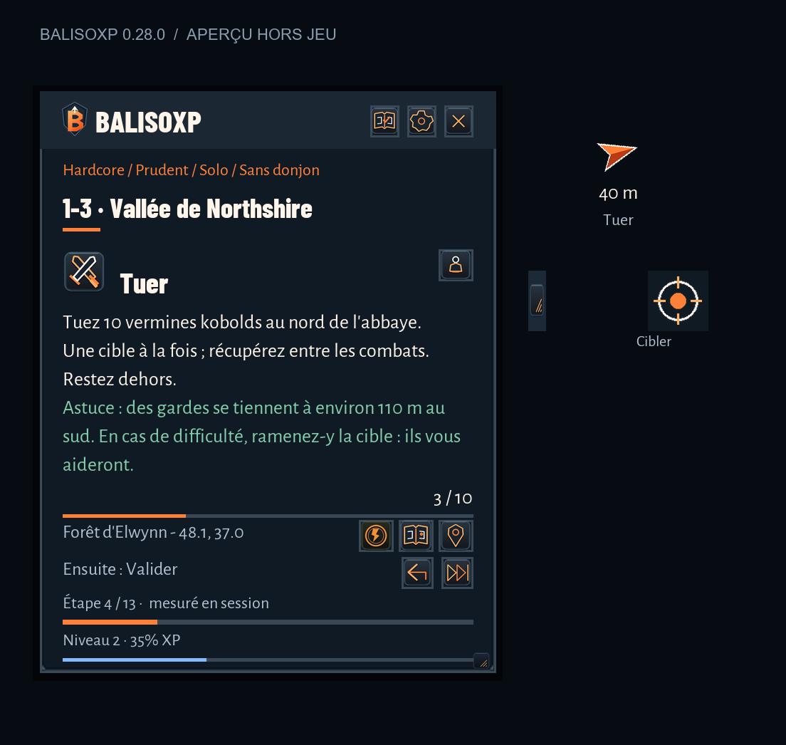Le bon objectif : aperçu BalisoXP 0.28.0 Beta hors jeu