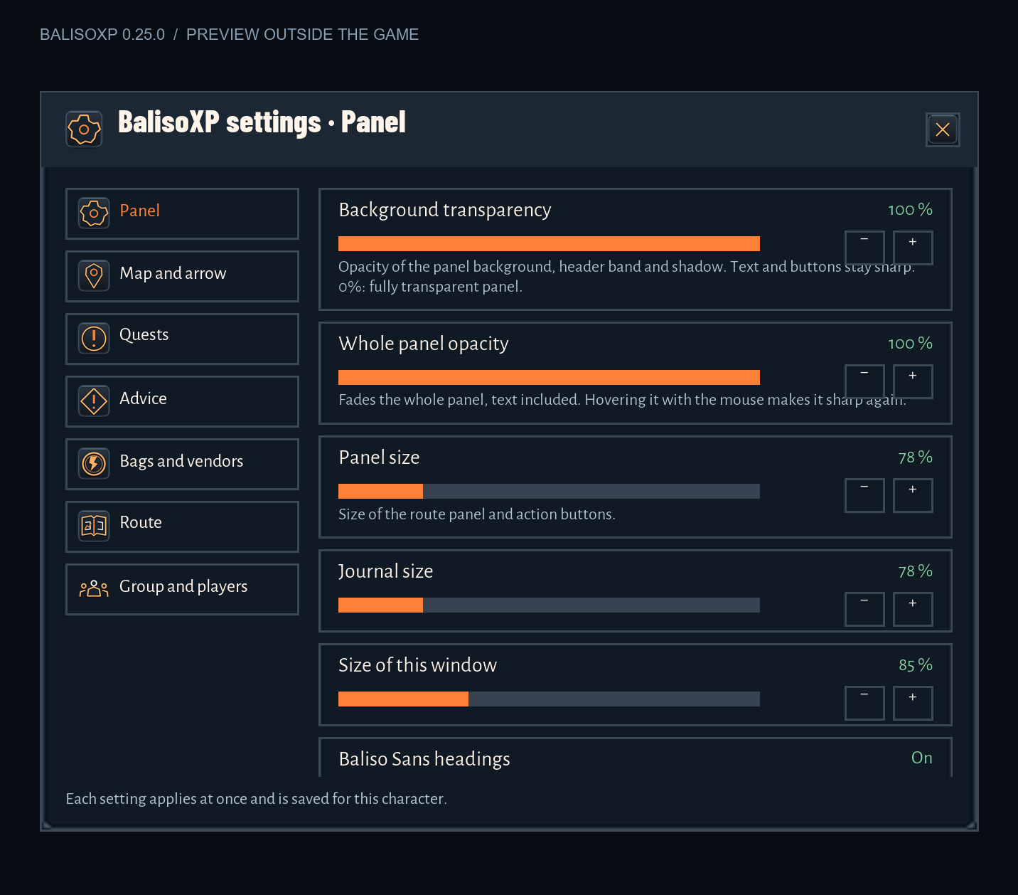 Your space: BalisoXP 0.25.0 Alpha preview rendered outside the game