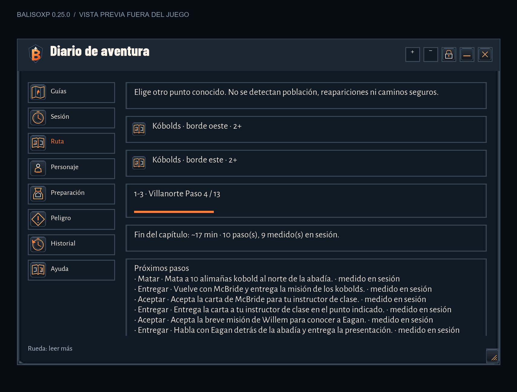 Selección manual de referencias alternativas en el diario, vista previa generada fuera del juego