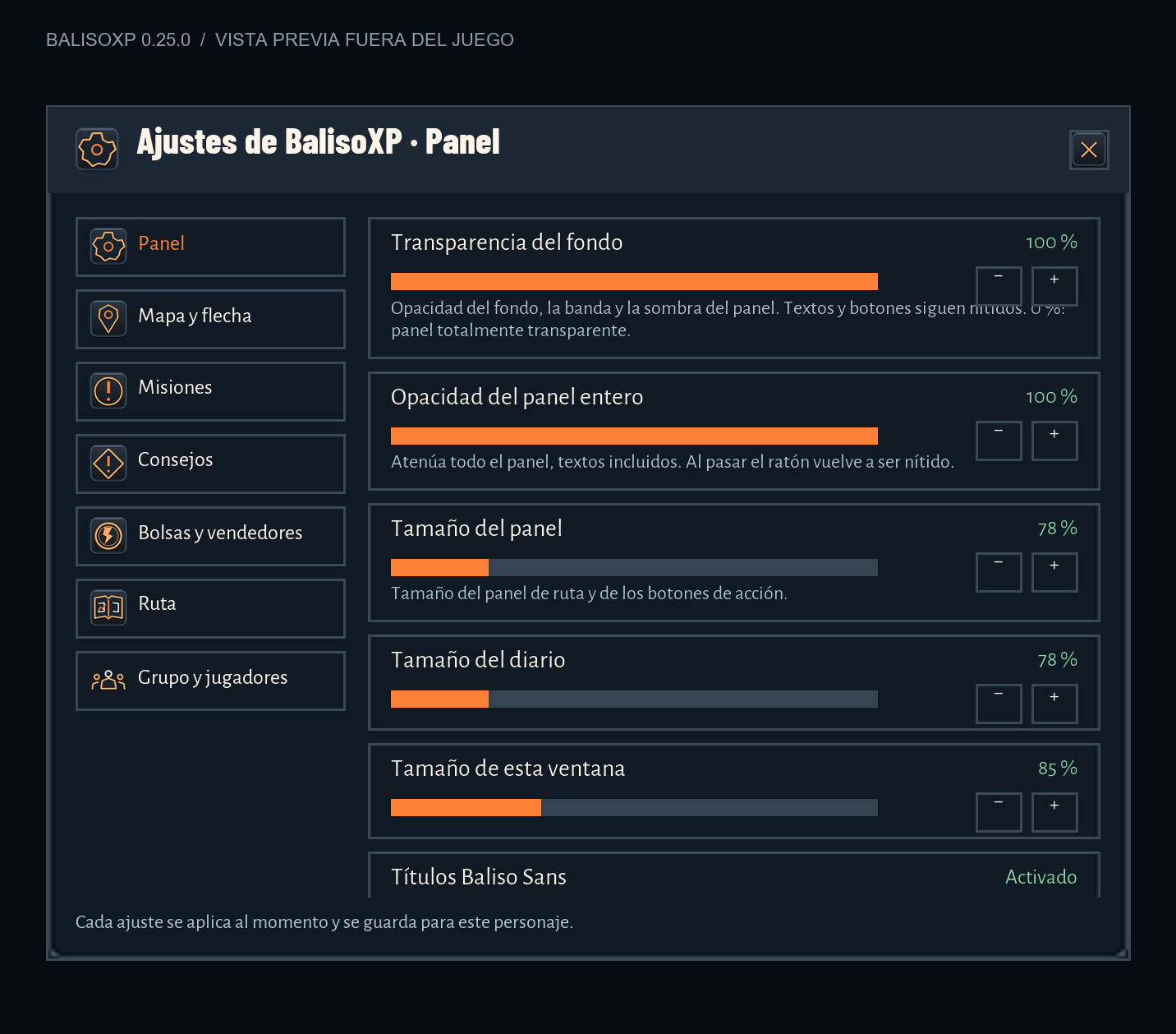 Tu espacio: vista previa de BalisoXP 0.25.0 Alpha generada fuera del juego
