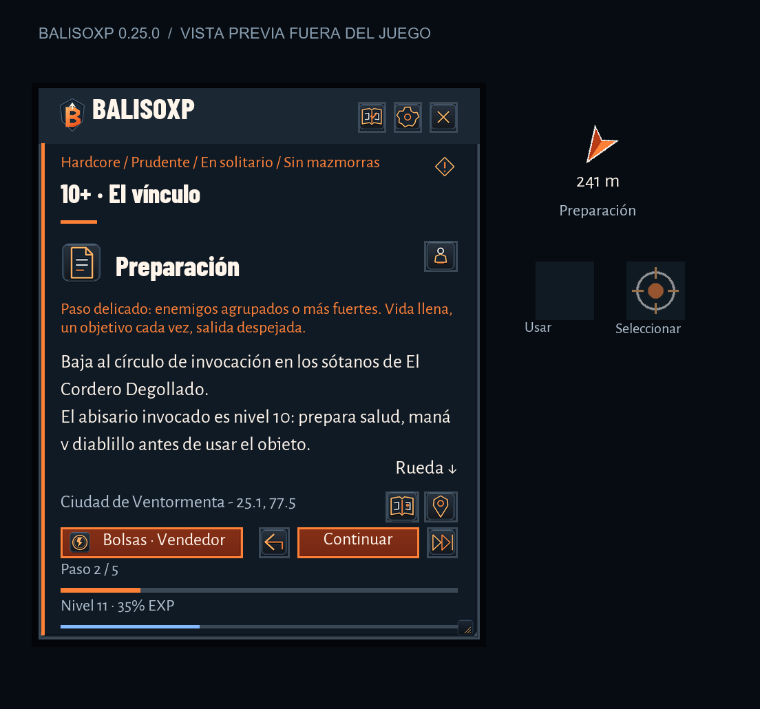Una mochila preparada: vista previa de BalisoXP 0.25.0 Alpha generada fuera del juego