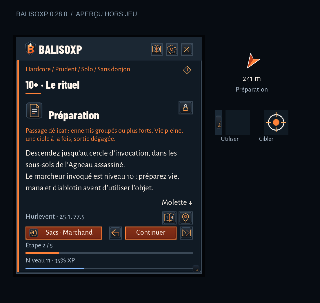Un sac préparé : aperçu BalisoXP 0.28.0 Beta hors jeu